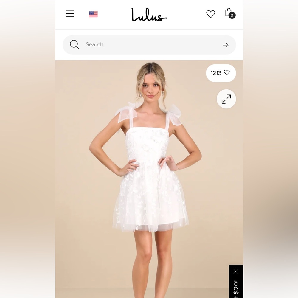 Lulus Classic Romance White 3D Floral Applique Tie-Strap Mini Dress